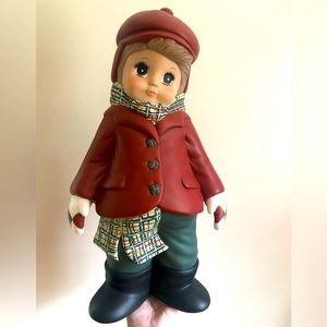 Beautiful Vintage Hand Painted Boy in Winter Attire Statue